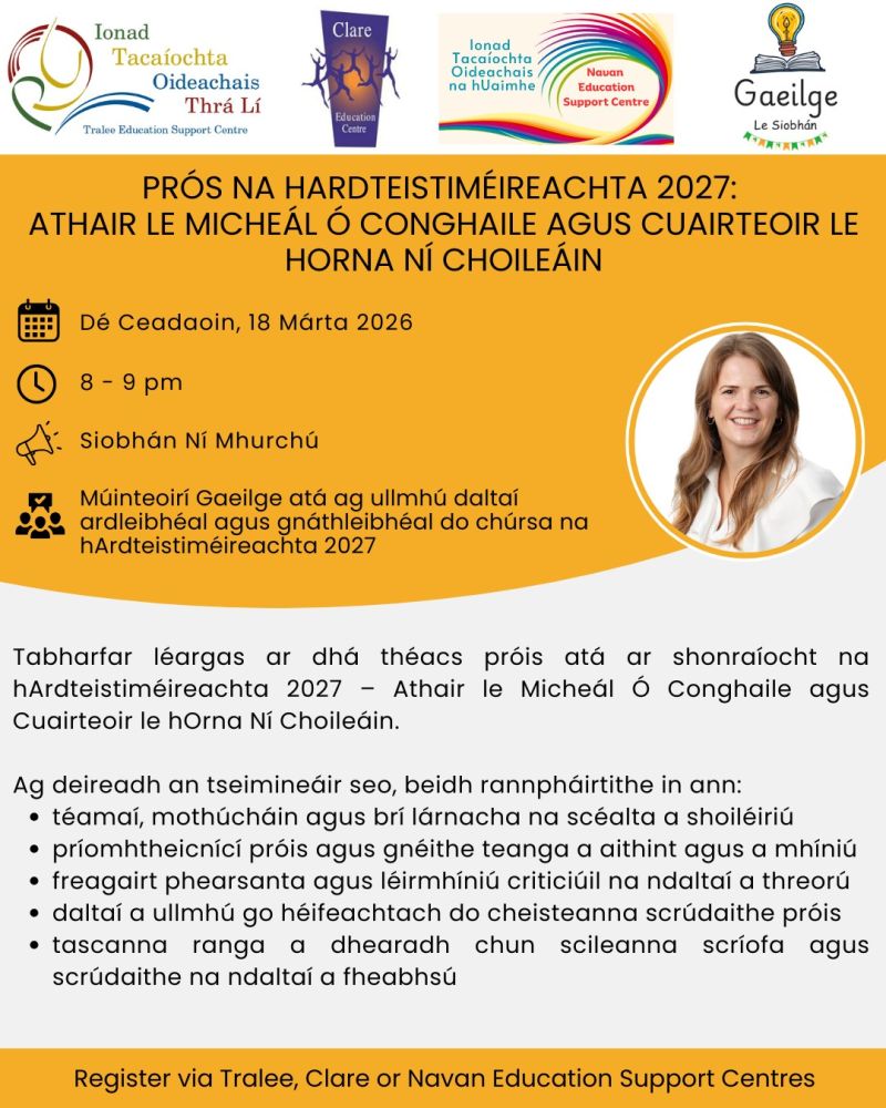 SP26-108 Prós na hArdteistiméireachta 2027: Athair le Micheál Ó Conghaile agus Cuairteoir le hOrna Ní Choileáin